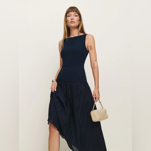 NEW Reformation Cyra Drop Waist Dress Midnight Navy Blue | US 2 UK 4 - Picture 4 of 15